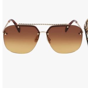 NWT LANVIN Babe 64mm Gradient Oversize Aviator Sunglasses gold/brown orange
